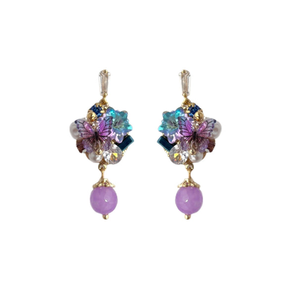 Wholesale Copper Elegant Flower Crystal Set Women's Earrings