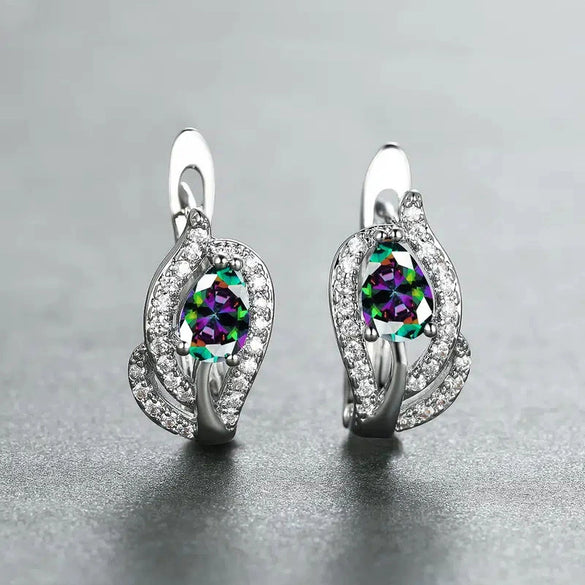 Wholesale Copper Elegant Geometric Inlaid Zircon Dropshaped Leaf Seaweed Flower Earrings For Women