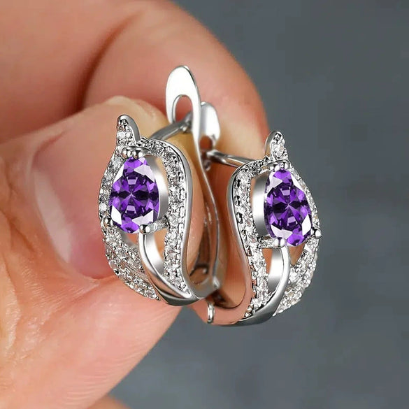 Wholesale Copper Elegant Geometric Inlaid Zircon Dropshaped Leaf Seaweed Flower Earrings For Women