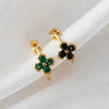 Wholesale Copper Emerald Four Leaf Clover Geometric Natural Style Diamond Inlaid Earrings For Girls