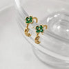 Wholesale Copper Emerald Four Leaf Clover Geometric Natural Style Diamond Inlaid Earrings For Girls