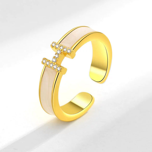 Wholesale Copper Enamel Geometric Letter H Open Ring For Women With Electroplating