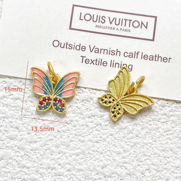 Wholesale Copper Enamel Gold Gilt Pendant With Butterfly Fox And Lotus Pattern For Diy Rope Bracelet Accessories Electroplating Process
