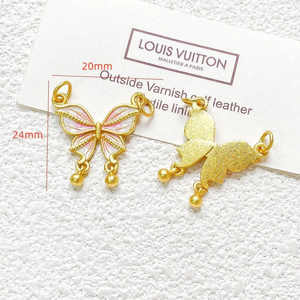 Wholesale Copper Enamel Gold Gilt Pendant With Butterfly Fox And Lotus Pattern For Diy Rope Bracelet Accessories Electroplating Process