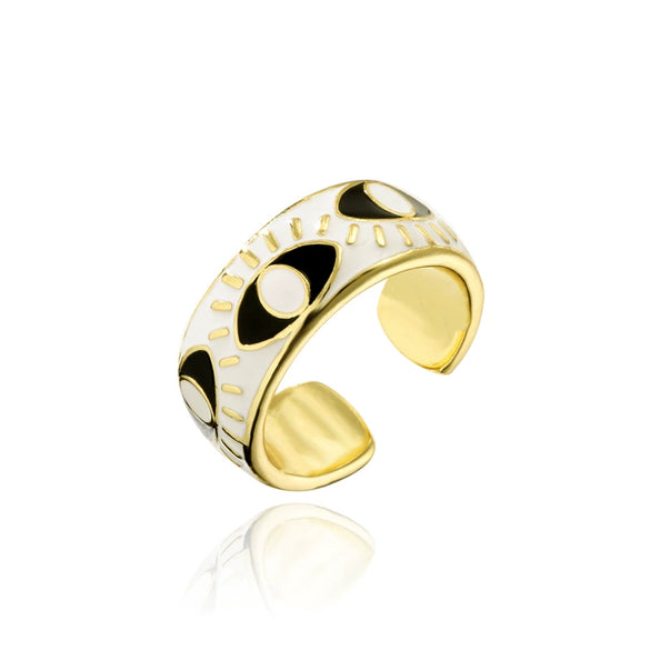 Wholesale Copper Eye Shape Geometric Open Ring For Women With Oil Dripping And Micro Inlay
