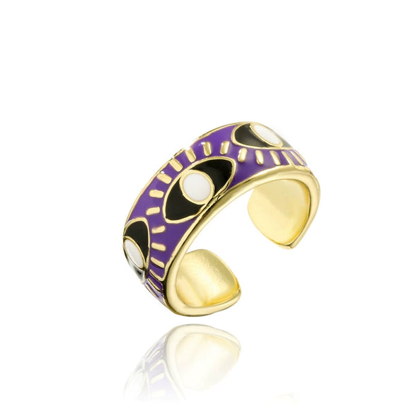 Wholesale Copper Eye Shape Geometric Open Ring For Women With Oil Dripping And Micro Inlay