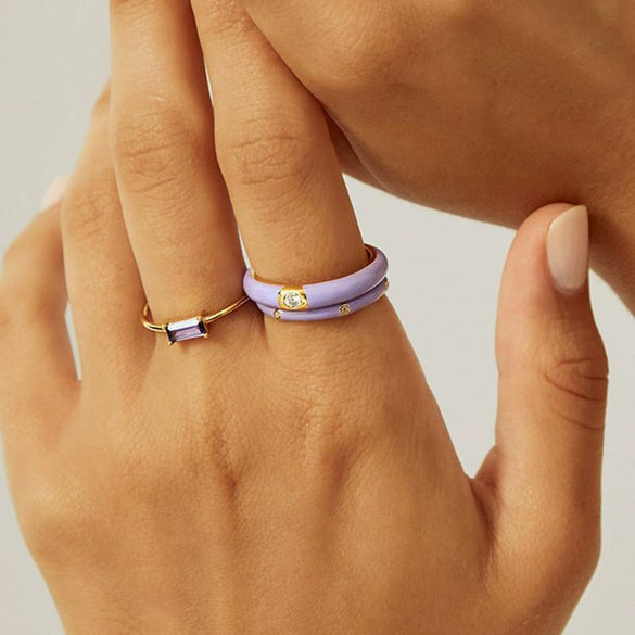 Wholesale Copper Fashionable Temperament Ring Women's Retro Geometric Epoxy Enamel Electroplated
