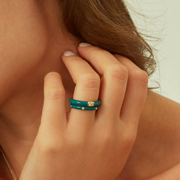 Wholesale Copper Fashionable Temperament Ring Women's Retro Geometric Epoxy Enamel Electroplated