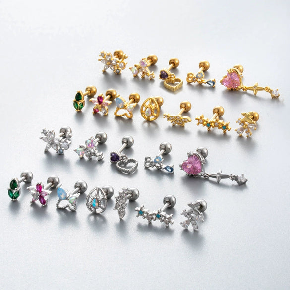 Wholesale Copper Flower Bow Heart Cartilage Puncture Ear Bone Nail For Women Fashion Style