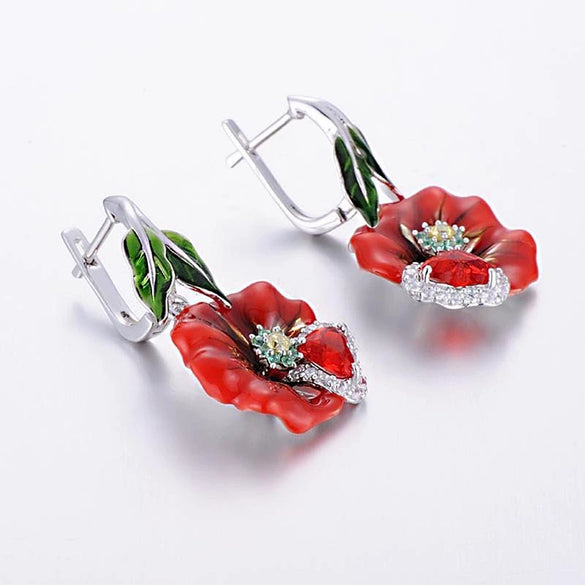 Wholesale Copper Flower Drop Glue Women's Earrings With Electroplating
