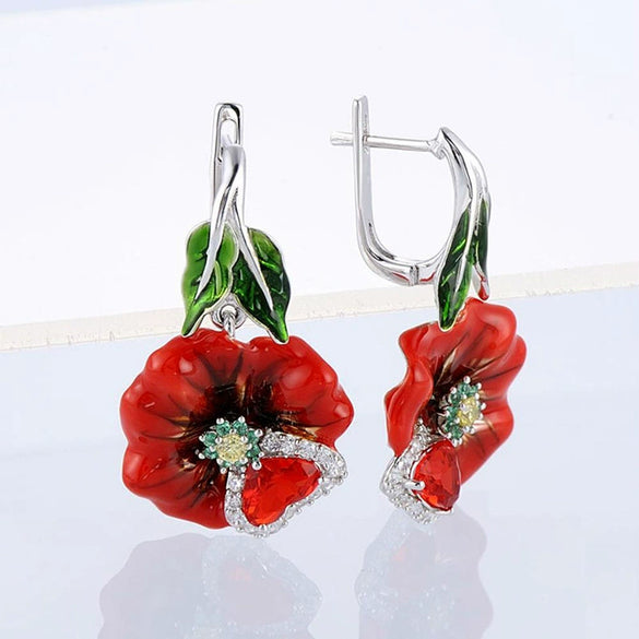 Wholesale Copper Flower Drop Glue Women's Earrings With Electroplating
