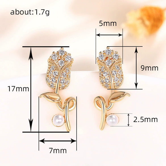 Wholesale Copper Flower Earrings Natural Style Inlaid Zircon