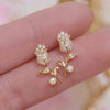 Wholesale Copper Flower Earrings Natural Style Inlaid Zircon