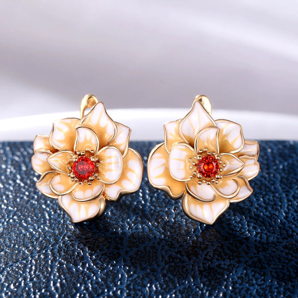 Wholesale Copper Flower Earrings Pastoral Style
