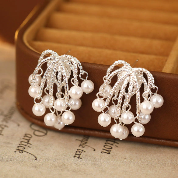 Wholesale Copper Flower Geometric Style Electroplating Tassel Earrings For Women