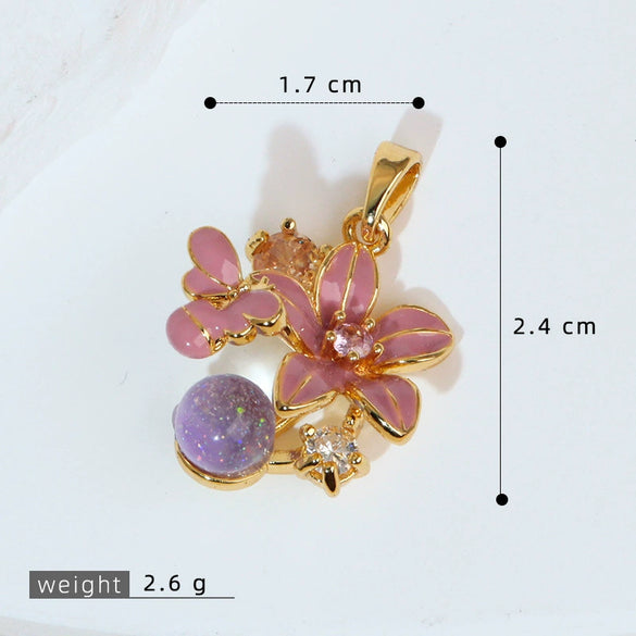 Wholesale Copper Flower Petal Oil Drop Pendant Necklace Retro Design Microinlaid Electroplated For Women