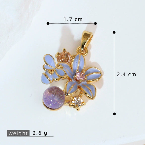 Wholesale Copper Flower Petal Oil Drop Pendant Necklace Retro Design Microinlaid Electroplated For Women