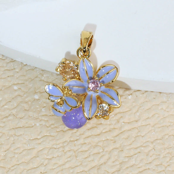 Wholesale Copper Flower Petal Oil Drop Pendant Necklace Retro Design Microinlaid Electroplated For Women
