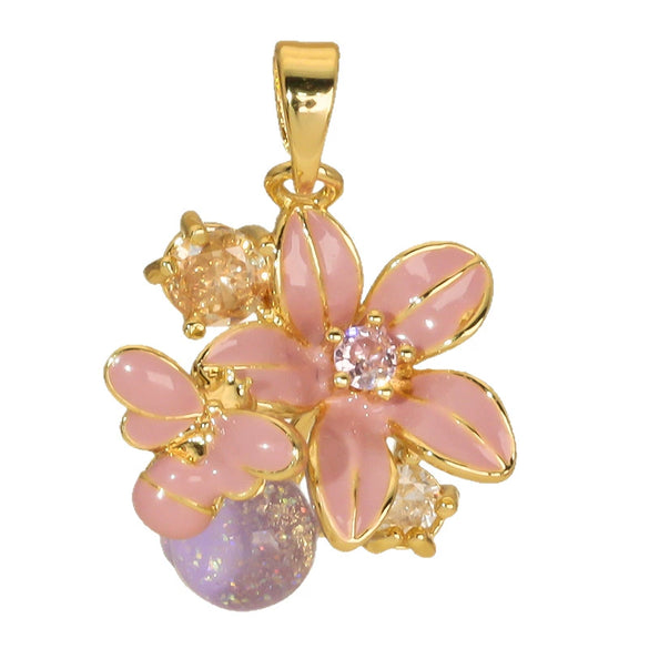 Wholesale Copper Flower Petal Oil Drop Pendant Necklace Retro Design Microinlaid Electroplated For Women