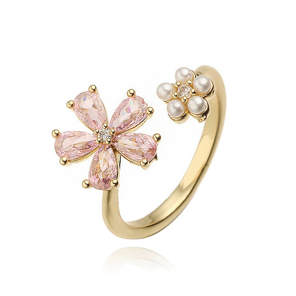 Wholesale Copper Flower Ring With Zirconia For Women