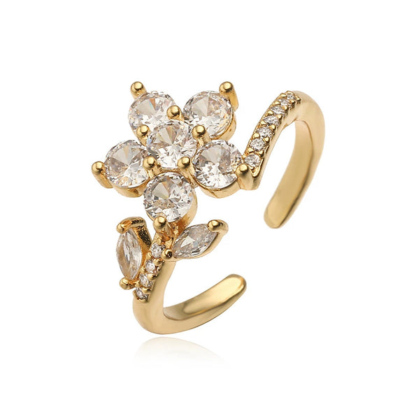 Wholesale Copper Flower Ring With Zirconia For Women