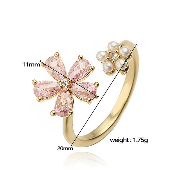 Wholesale Copper Flower Ring With Zirconia For Women