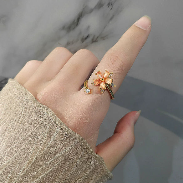 Wholesale Copper Flower Rotating Ring Electroplated Anxiety Decompression Ring For Women