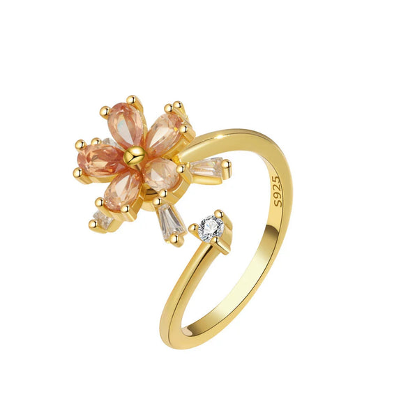 Wholesale Copper Flower Rotating Ring Electroplated Anxiety Decompression Ring For Women