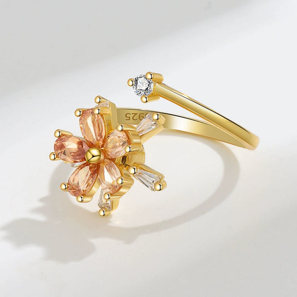 Wholesale Copper Flower Rotating Ring Electroplated Anxiety Decompression Ring For Women