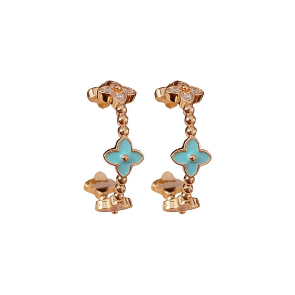 Wholesale Copper Flower Shaped Zircon Earrings Medieval Vintage Sweet Style