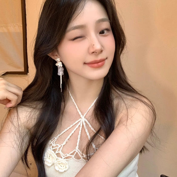 Wholesale Copper Flower Shell Tassel Earrings For Women Electroplated