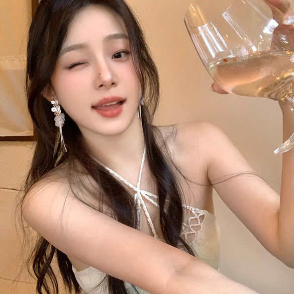 Wholesale Copper Flower Shell Tassel Earrings For Women Electroplated