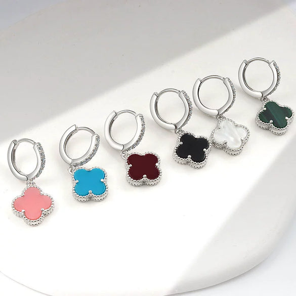 Wholesale Copper Fourleaf Clover Geometric Style Electroplated Earrings