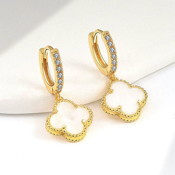 Wholesale Copper Fourleaf Clover Geometric Style Electroplated Earrings