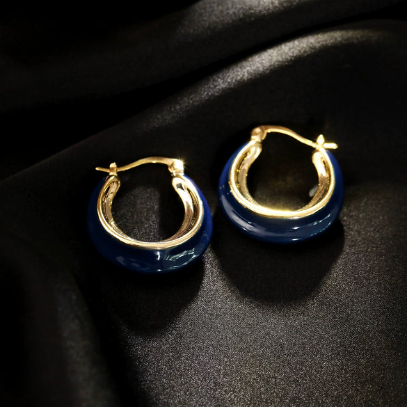 Wholesale Copper French Retro Klein Blue Oil Drop Geometric Women's Earrings With Dripping Oil Design