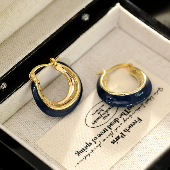 Wholesale Copper French Retro Klein Blue Oil Drop Geometric Women's Earrings With Dripping Oil Design