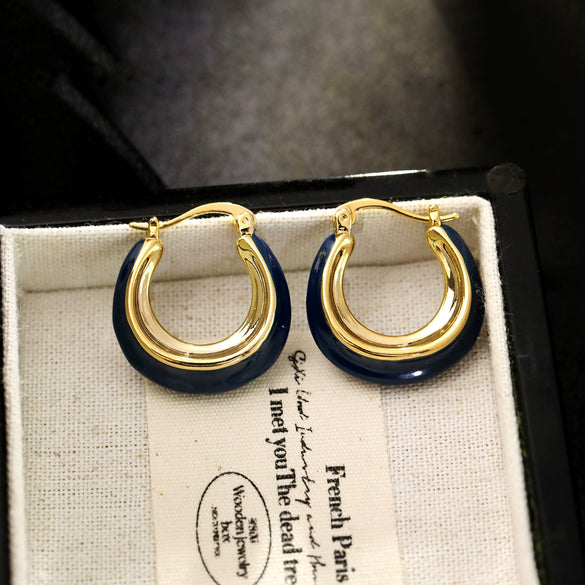 Wholesale Copper French Retro Klein Blue Oil Drop Geometric Women's Earrings With Dripping Oil Design