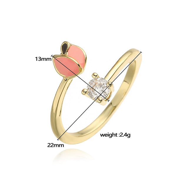 Wholesale Copper Fruit And Insect Pattern Dripping Oil Style Women's Ring