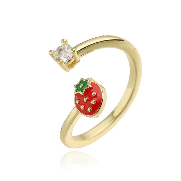 Wholesale Copper Fruit And Insect Pattern Dripping Oil Style Women's Ring