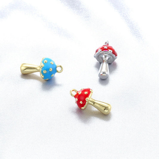 Wholesale Copper Fruit Shape Dripping Oil Style Mushroom Pendant Bracelet Necklace Accessories For Female