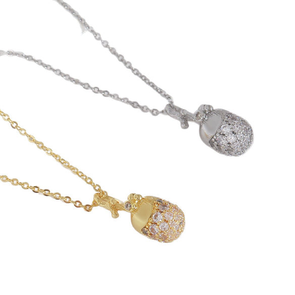 Wholesale Copper Fruit Shaped Diamond Nut Pine Cone Clavicle Necklace Electroplated For Women