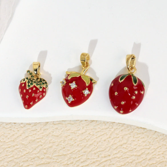 Wholesale Copper Fruit Shaped Dripping Oil Handmade Strawberry Necklace Pendant