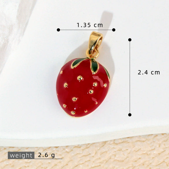 Wholesale Copper Fruit Shaped Dripping Oil Handmade Strawberry Necklace Pendant