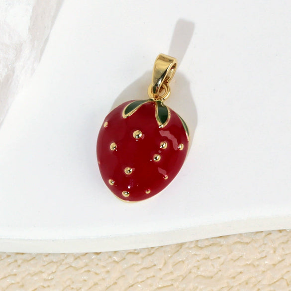 Wholesale Copper Fruit Shaped Dripping Oil Handmade Strawberry Necklace Pendant