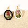 Wholesale Copper Geometric And Flower Patterned Dripping Oil Style Oval Hollow Garden Earrings Pendant