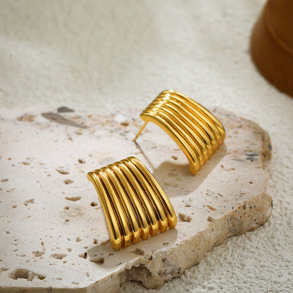 Wholesale Copper Geometric Asymmetrical Quadrilateral Square Striped Earrings With Electroplating Minimalist Style For Women