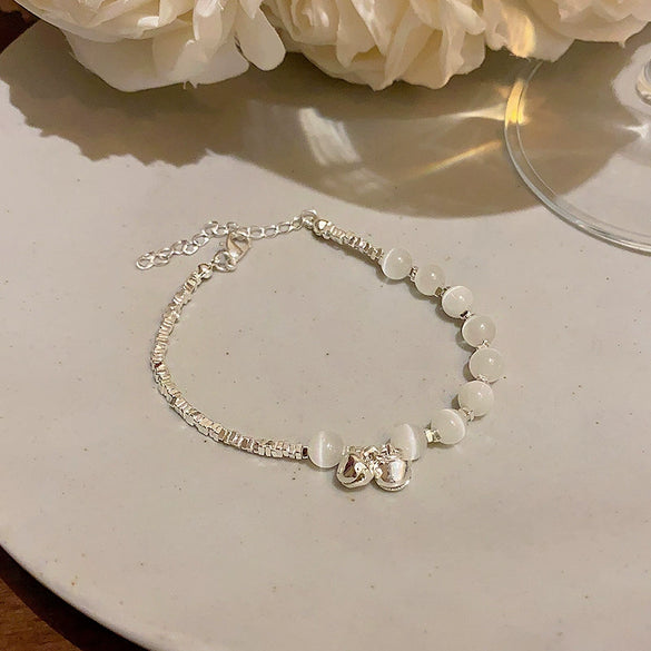 Wholesale Copper Geometric Beaded Bracelet With Cat's Eye Bell Electroplated For Women Light Luxury Niche Design Jewelry