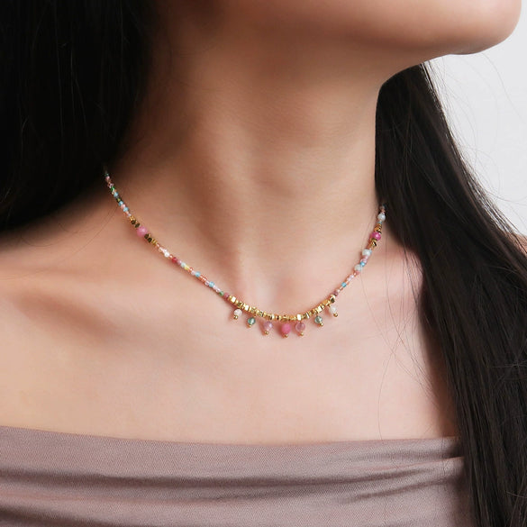 Wholesale Copper Geometric Beaded Necklace Handmade For Women Summer Fresh Style