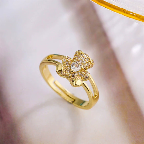 Wholesale Copper Geometric Bear Ring Microinlaid Zircon Unisex Style