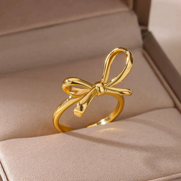 Wholesale Copper Geometric Bow Ring For Men And Women Electroplated Minimalist Style